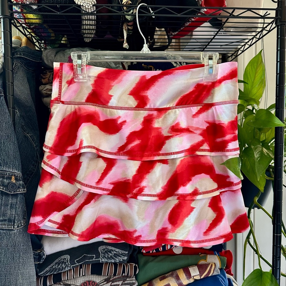 Ideology red tie dye tennis ruffled skirt